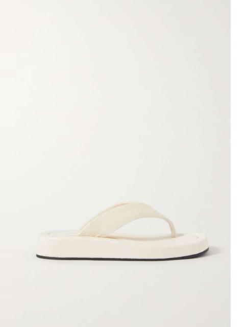 The Row Ginza leather and velvet platform flip flops