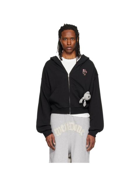 We11done Black Doodle Teddy Zip-Up Hoodie
