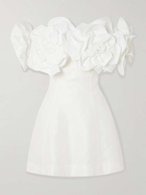 Aje. Etta off-the-shoulder appliquéd linen-blend mini dress Ivory
