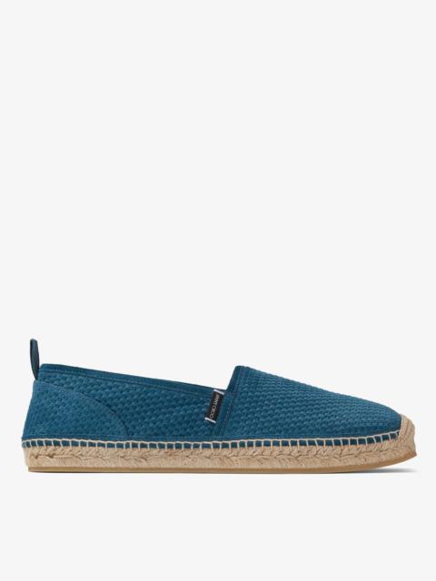 JIMMY CHOO Egon
Prussian Woven Embossed Suede Espadrilles