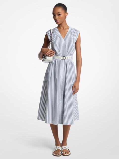 MICHAEL KORS Striped Cotton Poplin Belted Midi Dress