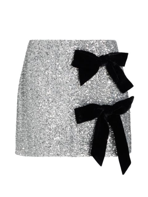 MILLY Women's Rhea Sequined Bow Tie Miniskirt - Silver