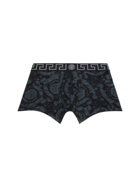 VERSACE Black & Gray Printed Jacquard Cotton-Jersey Long Boxer Briefs