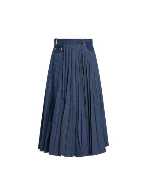 Pleated Denim Skirt in Blue