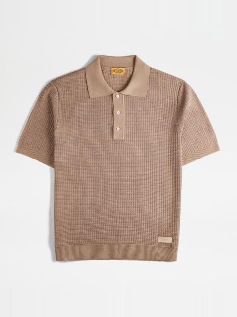 Tod's POLO SHIRT IN SILK BLEND KNIT - BEIGE, PINK