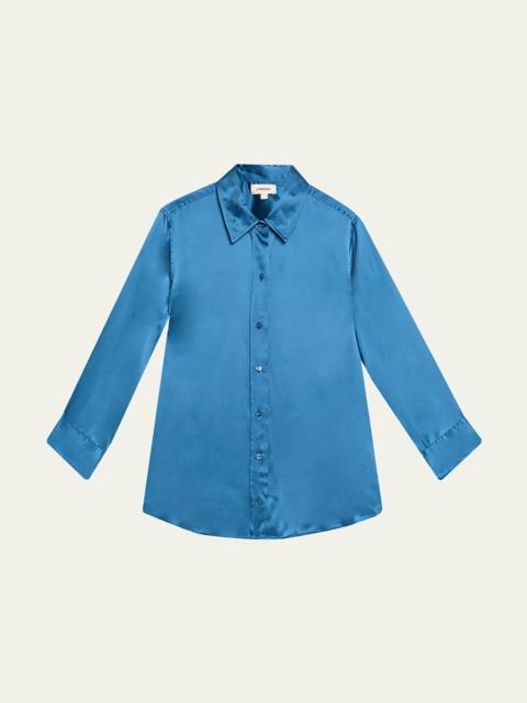 L'AGENCE Dani Silk Satin 3/4-Sleeve Button-Down Blouse