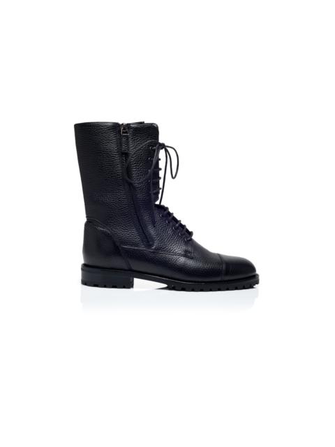 Manolo Blahnik Black Calf Leather Military Boots