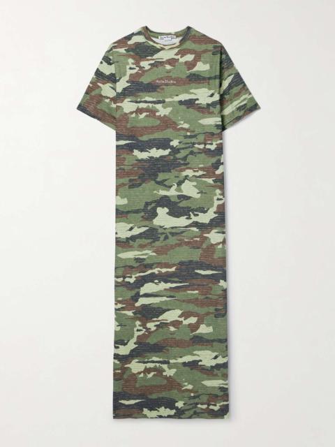 Crystal-embellished camouflage-print cotton-jersey maxi dress