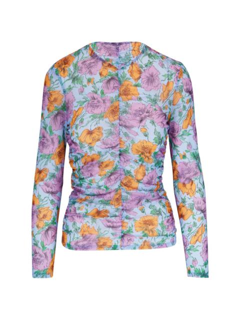 gathered-detail floral-print blouse