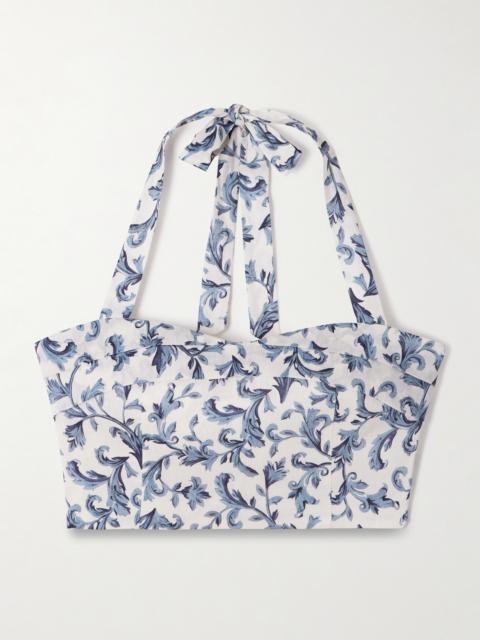 POSSE Rue Cropped Pleated Printed Linen And Silk-blend Halterneck Top