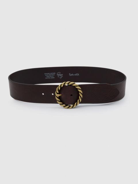 Splendid Wide Leather Belt with Metal Rope Twist Buckle