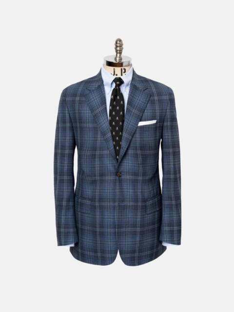 J. PRESS MADE-IN-CANADA MEDIUM BLUE & GREY PLAID WOOL SPORT COAT