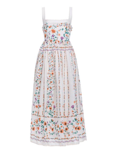 Barbara Printed Cotton Poplin Midi Dress ivory