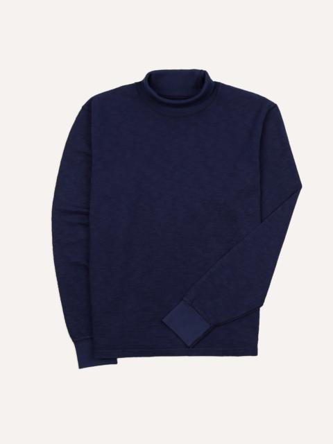 Drake's Navy Slub Cotton Long-Sleeve Mock Neck Hiking T-Shirt