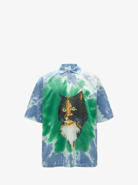 JW Anderson TIE DYE POLO SHIRT WITH CAT PRINT