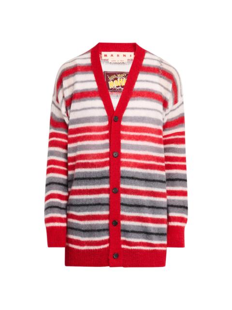 Marni Men's Striped Mohair-Nylon-Wool Cardigan - Neutral Grey