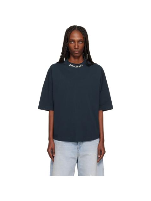 Palm Angels Navy Curved Logo Collar Over T-shirt