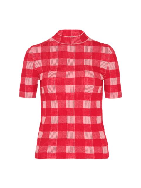 AMI Paris Short Sleeve Gingham Knit Sweater