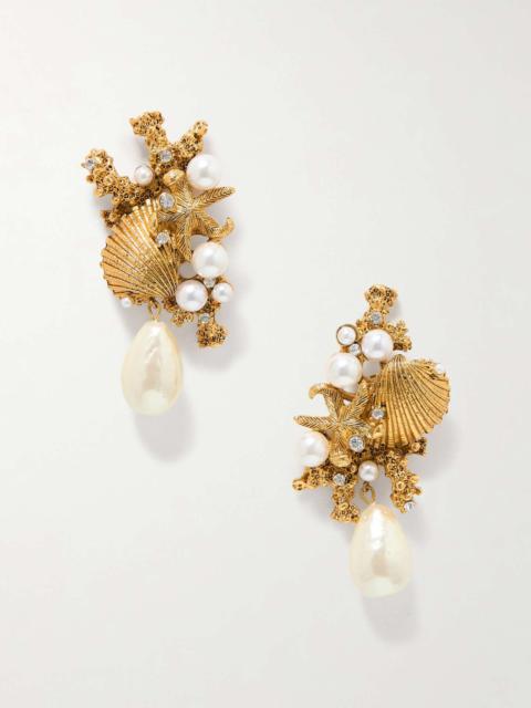 Reef gold-plated, faux pearl and crystal earrings