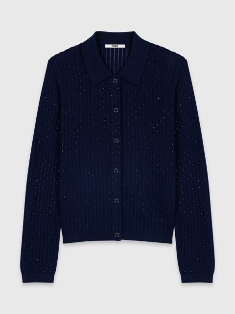 maje Rhinestone polo collar cardigan