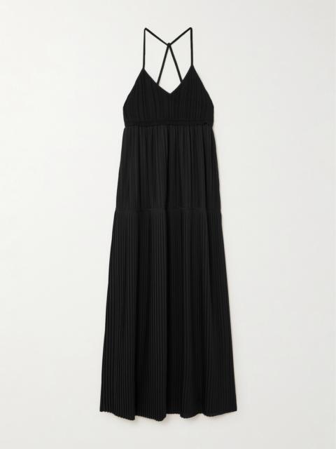 JOSEPH Amicie Tiered Ribbed Knit-trimmed Pleated Crepe Maxi Dress