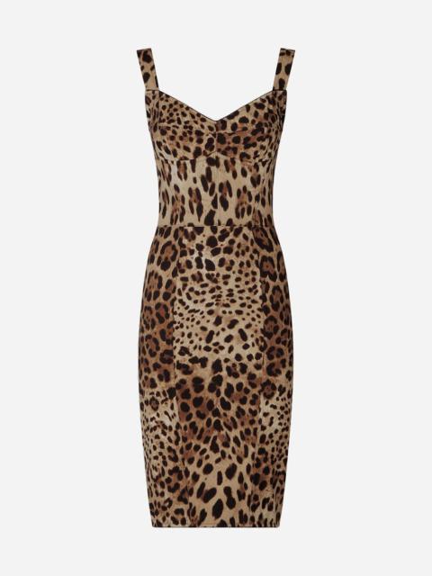 Leopard-print cady corset-style midi dress