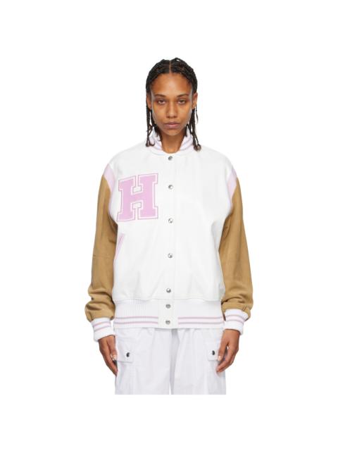 HALFBOY®️ White & Pink Paneled Bomber Jacket