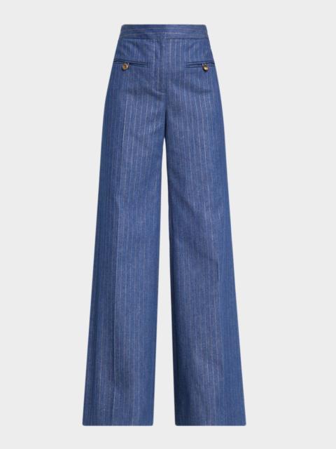 VERONICA BEARD Ledger Striped High-Rise Wide-Leg Pants