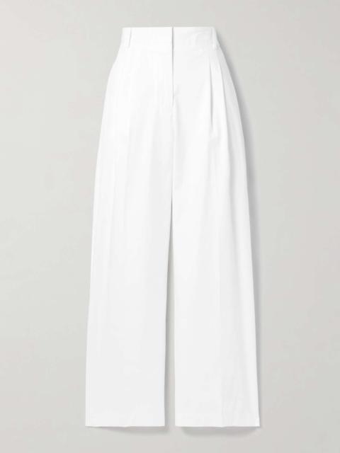 Pleated cotton wide-leg pants