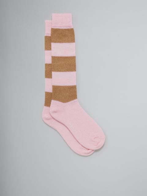 Marni PINK MOHAIR-COTTON SOCKS WITH LUREX STRIPES