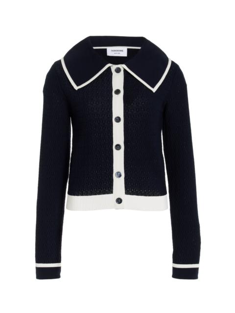 Thom Browne Pointelle-Knit Cotton Cardigan navy