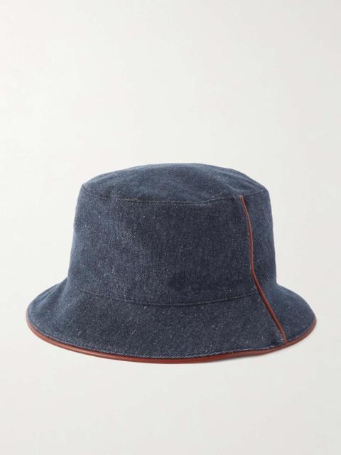 Leather-Trimmed Logo-Embroidered Denim Bucket Hat