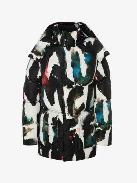 Alexander McQueen Men's Watercolour Graffiti Puffer Jacket in Multicolour