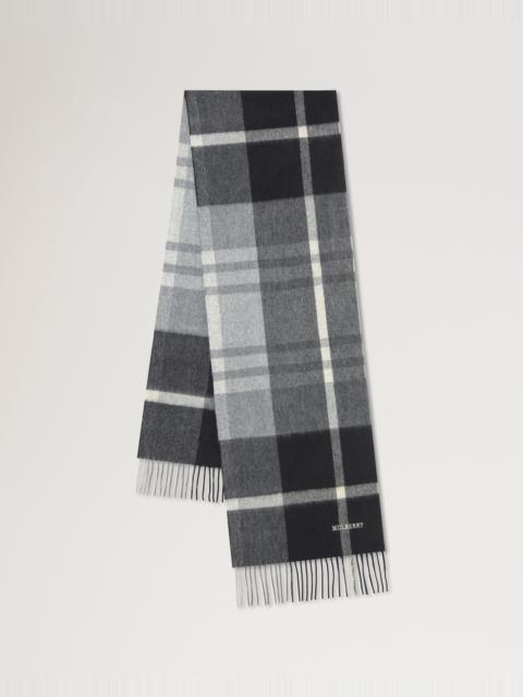 Mulberry Small Check Merino Wool Scarf Black & Foggy Grey Merino Wool