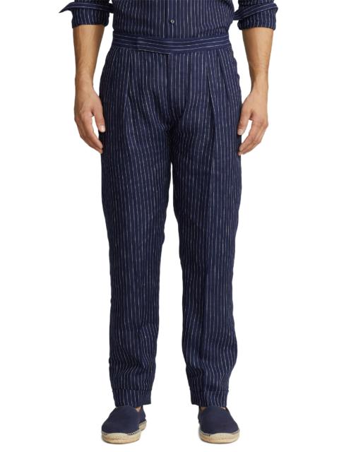 Glenn Pinstripe Cuff Hem Linen Trousers in Spring Navy/Cream