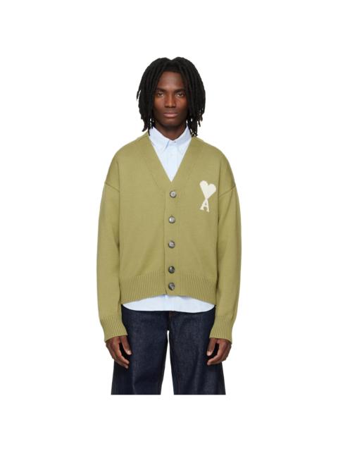 AMI Paris Green Wool Ami de Coeur Cardigan