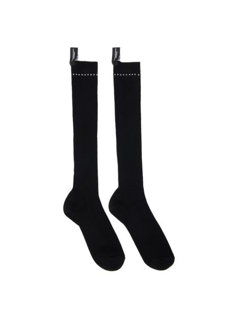 Black Stud Trim Hi Socks