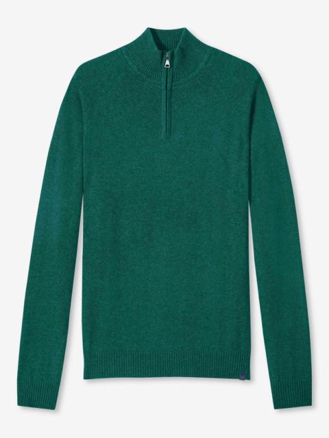 Derek Rose Men's Half-Zip Sweater Finley Cashmere Dark Green Heather