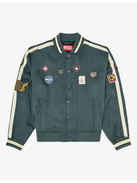 Diesel Embroidered-Patches Satin Bomber Jacket
