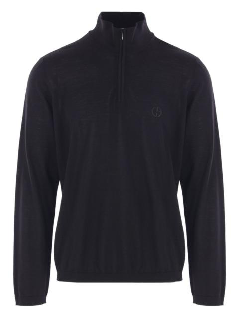 GIORGIO ARMANI half-zip embroidered logo sweater