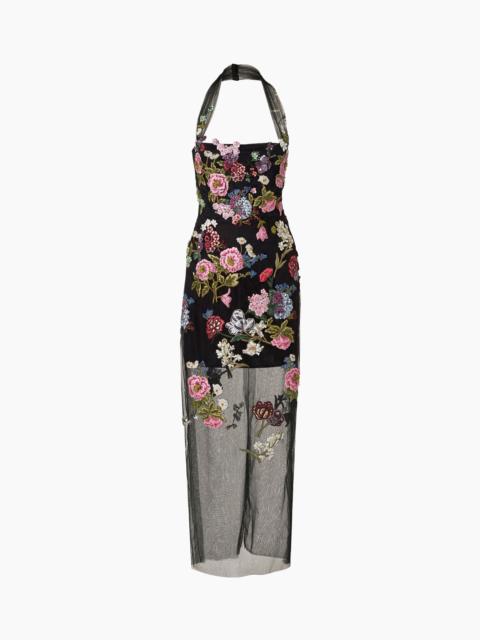 CAROLINA HERRERA Column Gown with Floral Embroidery