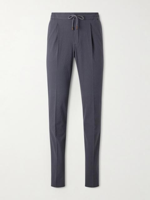 SLOWEAR Tapered Cotton-Blend Seersucker Trousers