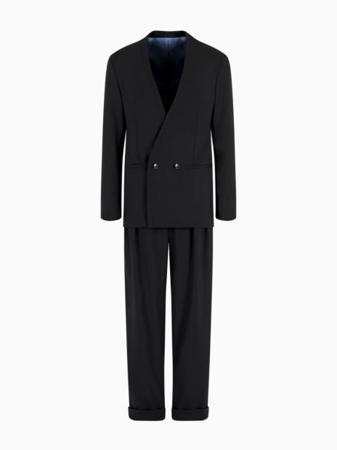 GIORGIO ARMANI UPTON LINE DOUBLE-BREASTED SUIT IN A MICRO GINGHAM VIRGIN WOOL