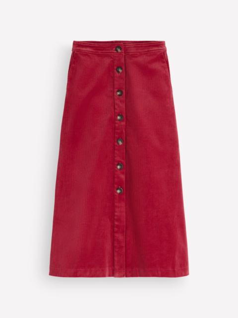 BODEN Val Button Cord Midi Skirt-Red Earth