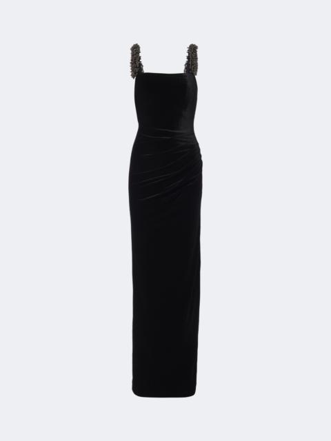self-portrait Draped embellished velvet gown