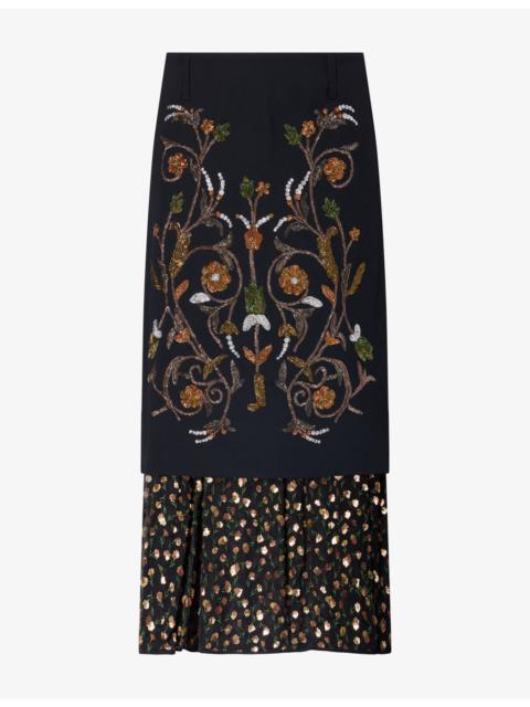 Dries Van Noten Sentista Embellished Woven Midi Skirt