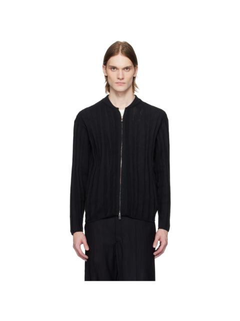 YOKE Black Roundum Rib Zip Knit Jacket