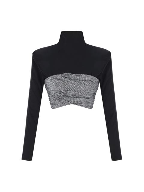 THE NEW ARRIVALS ILKYAZ OZEL Âgnes Crystal-Trimmed Cropped Top black