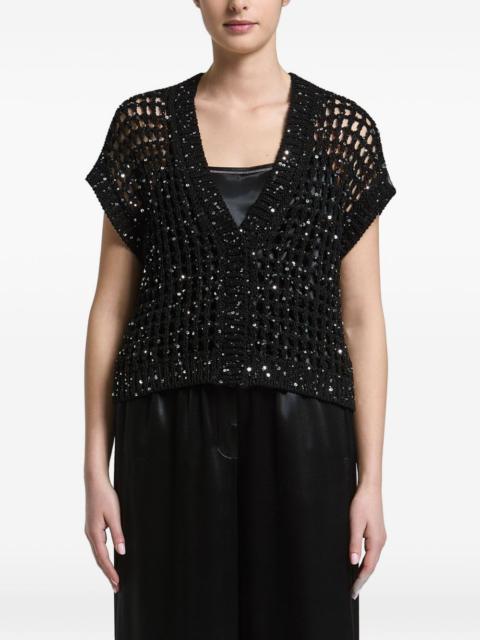 PESERICO sequin-embellished open-knit cardigan