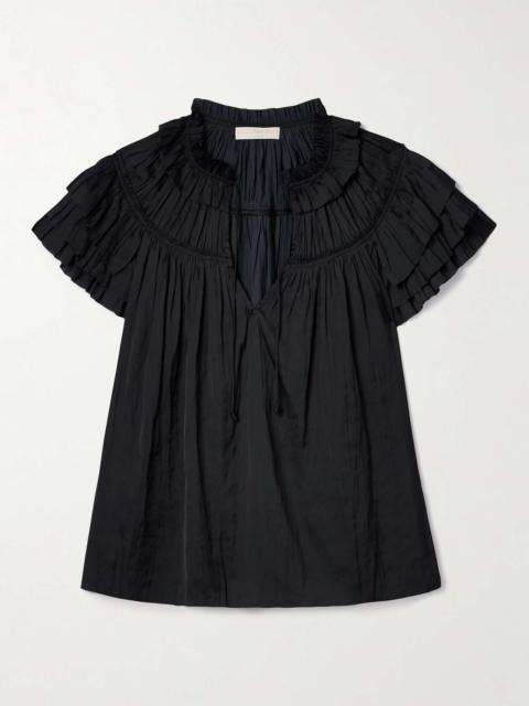 ULLA JOHNSON Liv plissé-charmeuse top